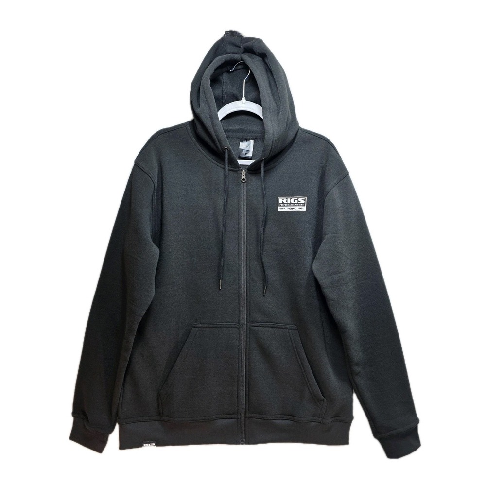 Rigs Fleece Fishing Zip Jacket Mens L Fleece Drawstring Pockets Black Coastal